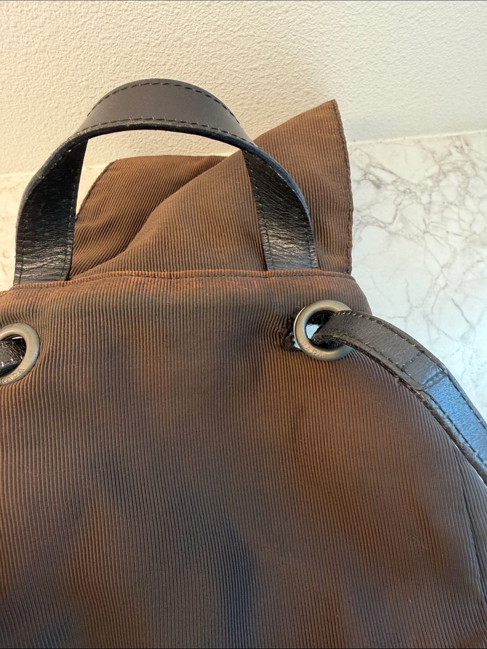 Prada Brown Nylon Backpack with Leather Trim - Picture 5 of 10